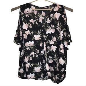 Lily Morgan Cold Shoulder Floral Blouse Plus sz 3X